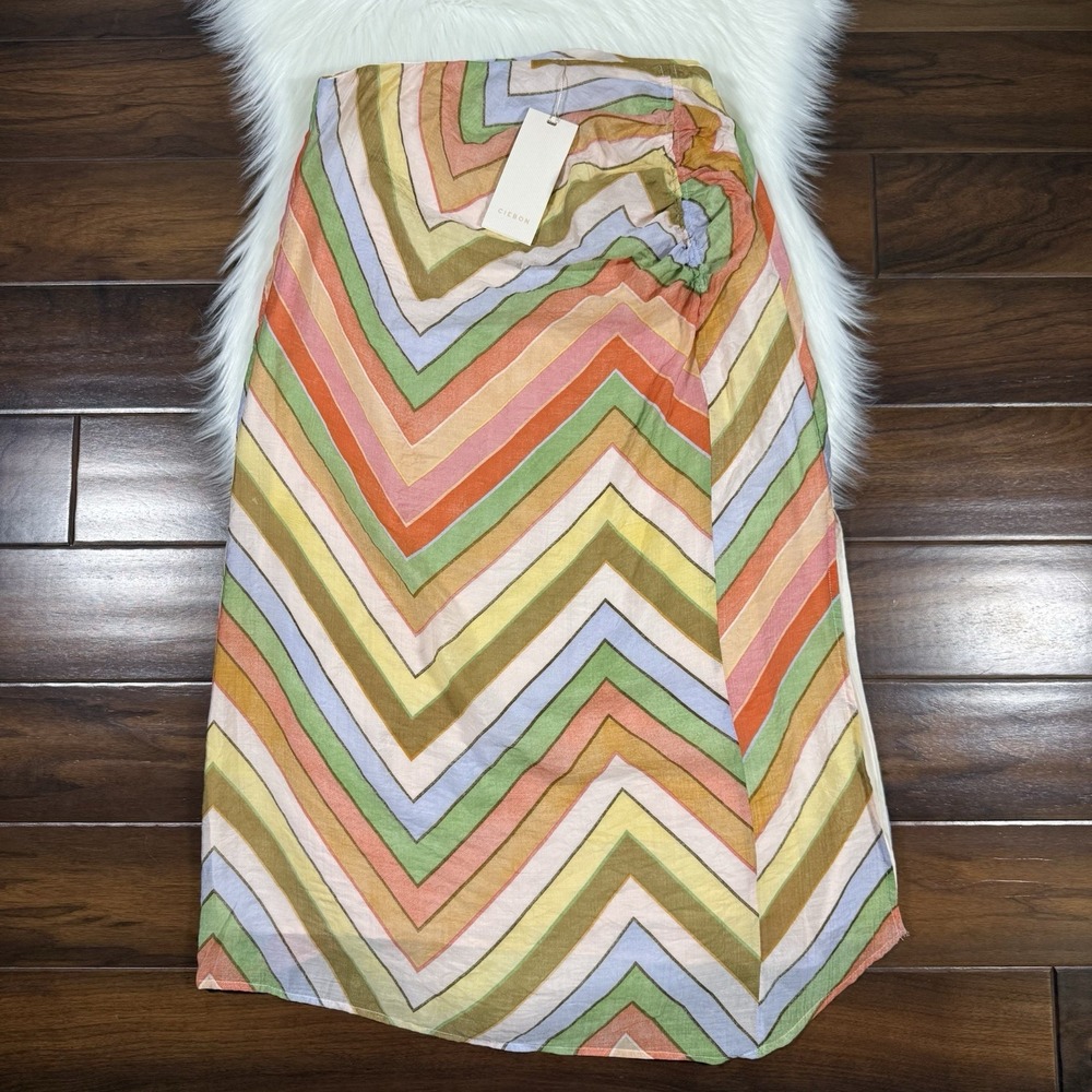 Ciebon Women's Size Large Multi Color Chevron Print Amaya Midi Skirt